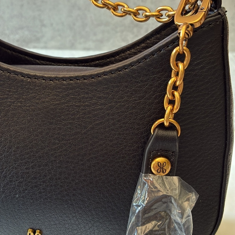 Hobo Rosa Crossbody Pebbled Black Leather Gold Chain Strap - Picture 15 of 16